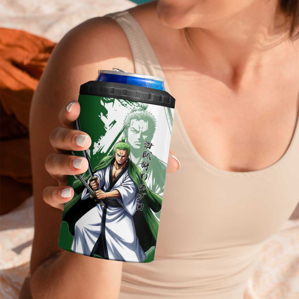 Wano Samurai Roronoa Zoro 4 in 1 Can Cooler Tumbler Bold Ink Brush Anime Style