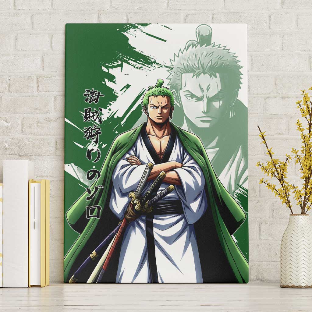 Wano Samurai Roronoa Zoro Canvas Wall Art Bold Ink Brush Anime Style