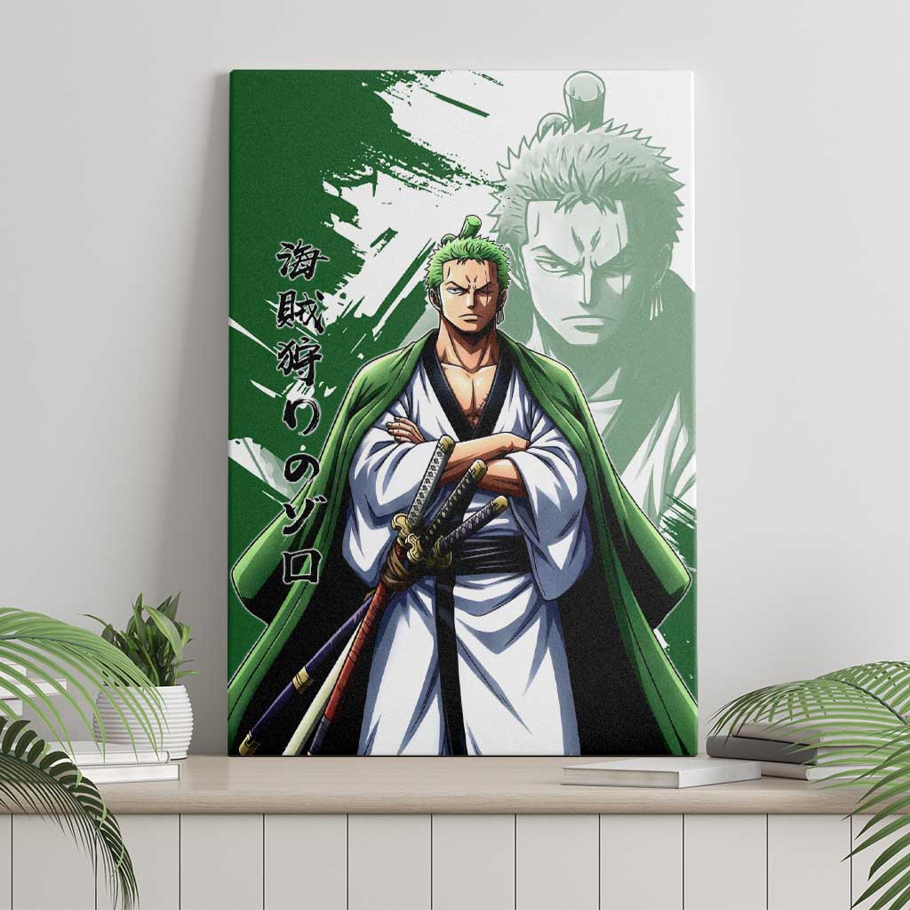 Wano Samurai Roronoa Zoro Canvas Wall Art Bold Ink Brush Anime Style
