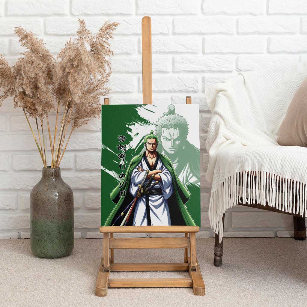 Wano Samurai Roronoa Zoro Canvas Wall Art Bold Ink Brush Anime Style