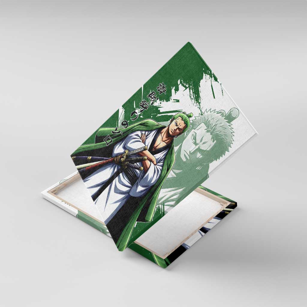Wano Samurai Roronoa Zoro Canvas Wall Art Bold Ink Brush Anime Style