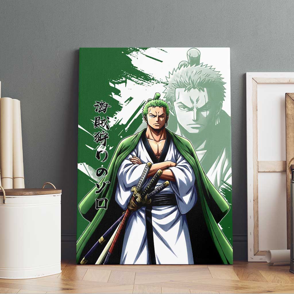 Wano Samurai Roronoa Zoro Canvas Wall Art Bold Ink Brush Anime Style