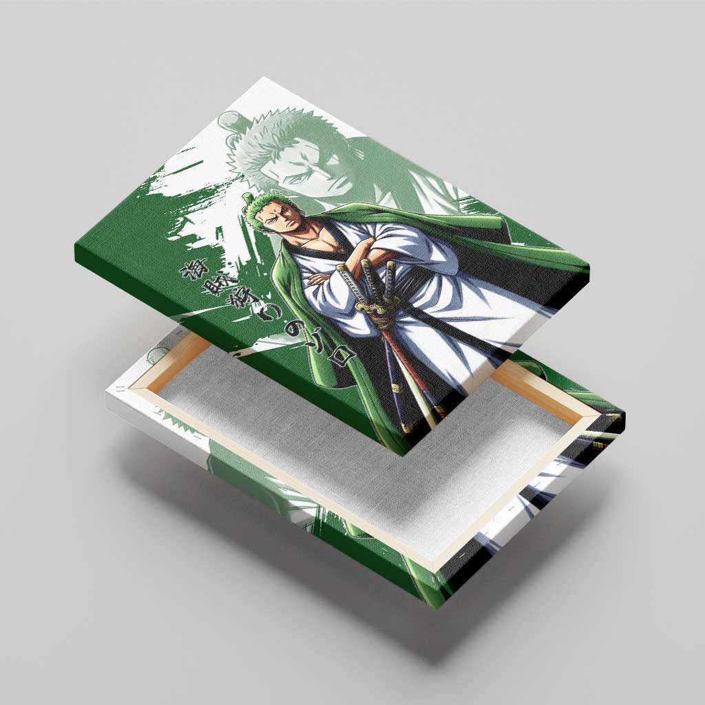 Wano Samurai Roronoa Zoro Canvas Wall Art Bold Ink Brush Anime Style