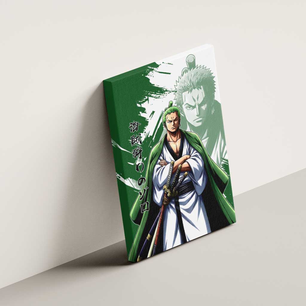 Wano Samurai Roronoa Zoro Canvas Wall Art Bold Ink Brush Anime Style