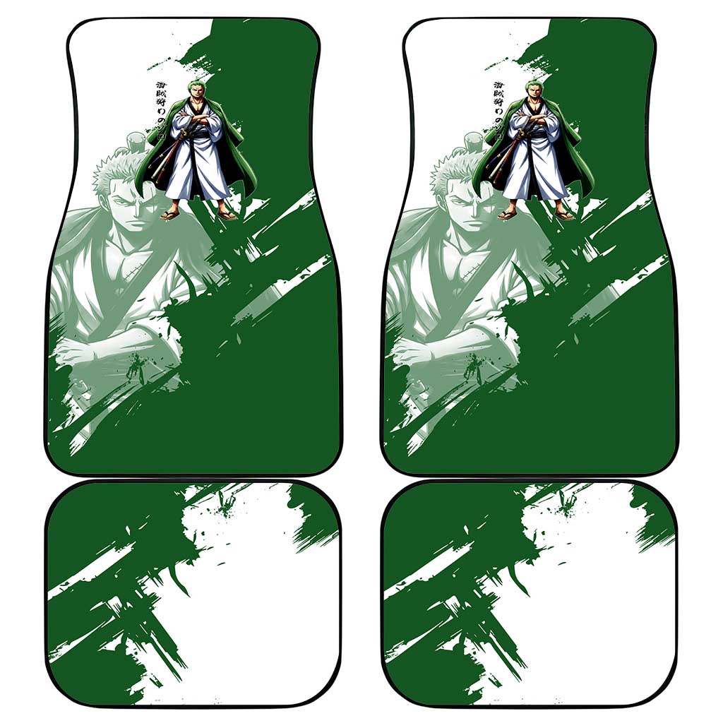 Wano Samurai Roronoa Zoro Car Mats Bold Ink Brush Anime Style