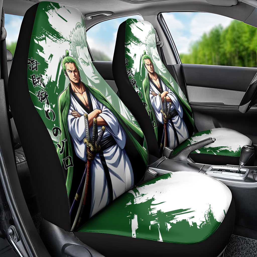 Wano Samurai Roronoa Zoro Car Seat Cover Bold Ink Brush Anime Style