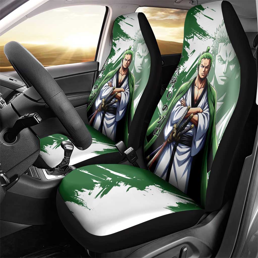 Wano Samurai Roronoa Zoro Car Seat Cover Bold Ink Brush Anime Style