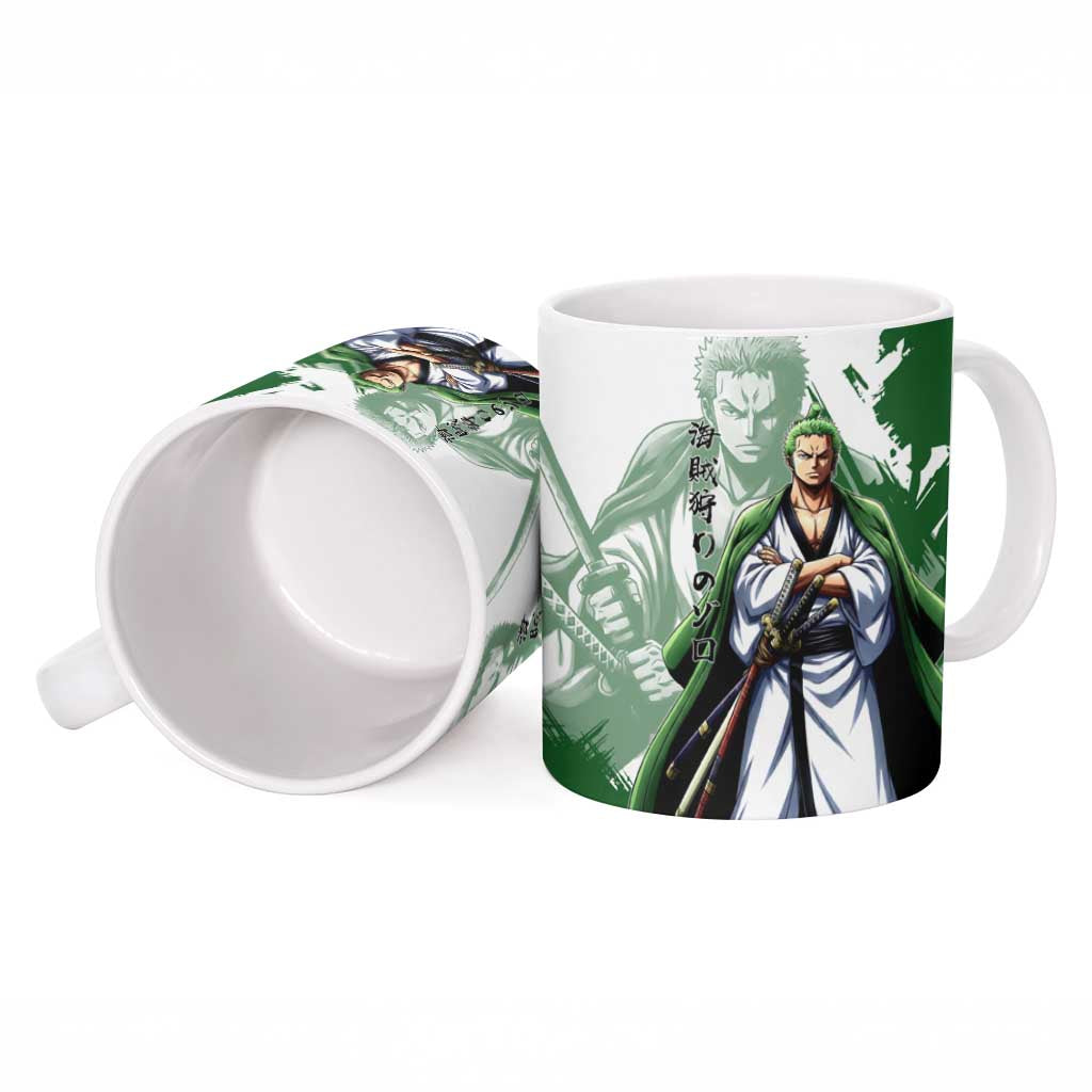 Wano Samurai Roronoa Zoro Ceramic Mug Bold Ink Brush Anime Style