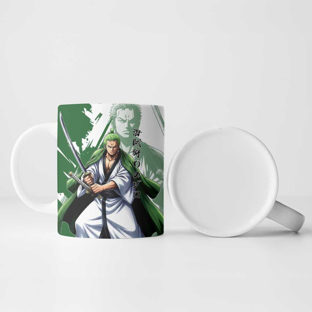 Wano Samurai Roronoa Zoro Ceramic Mug Bold Ink Brush Anime Style