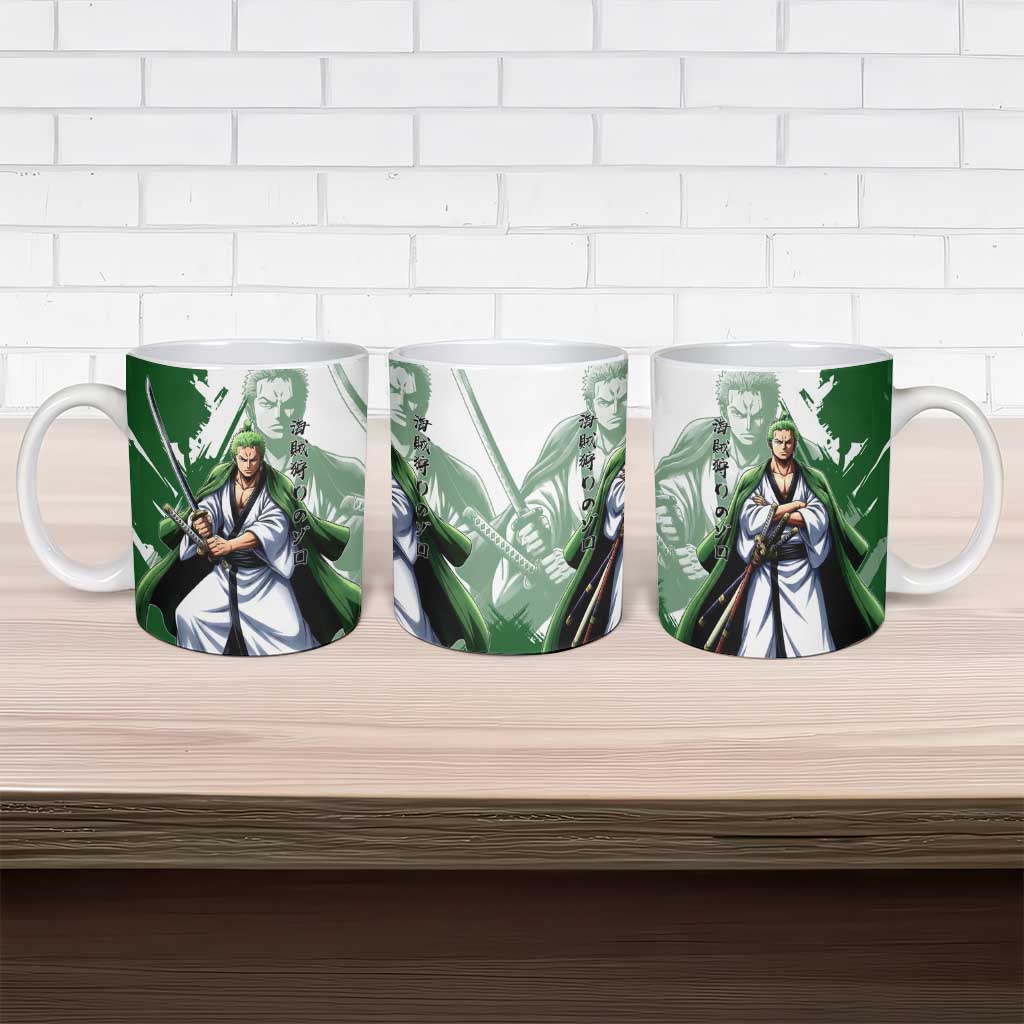 Wano Samurai Roronoa Zoro Ceramic Mug Bold Ink Brush Anime Style