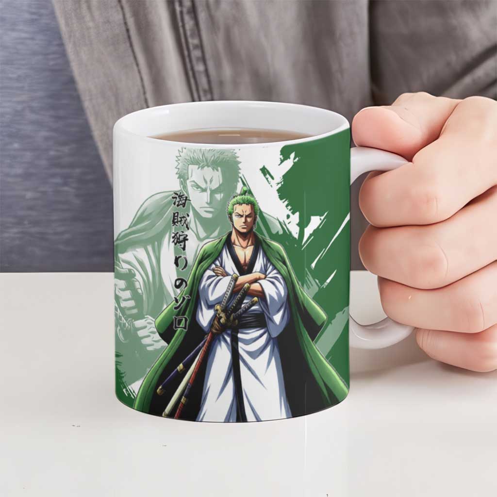 Wano Samurai Roronoa Zoro Ceramic Mug Bold Ink Brush Anime Style