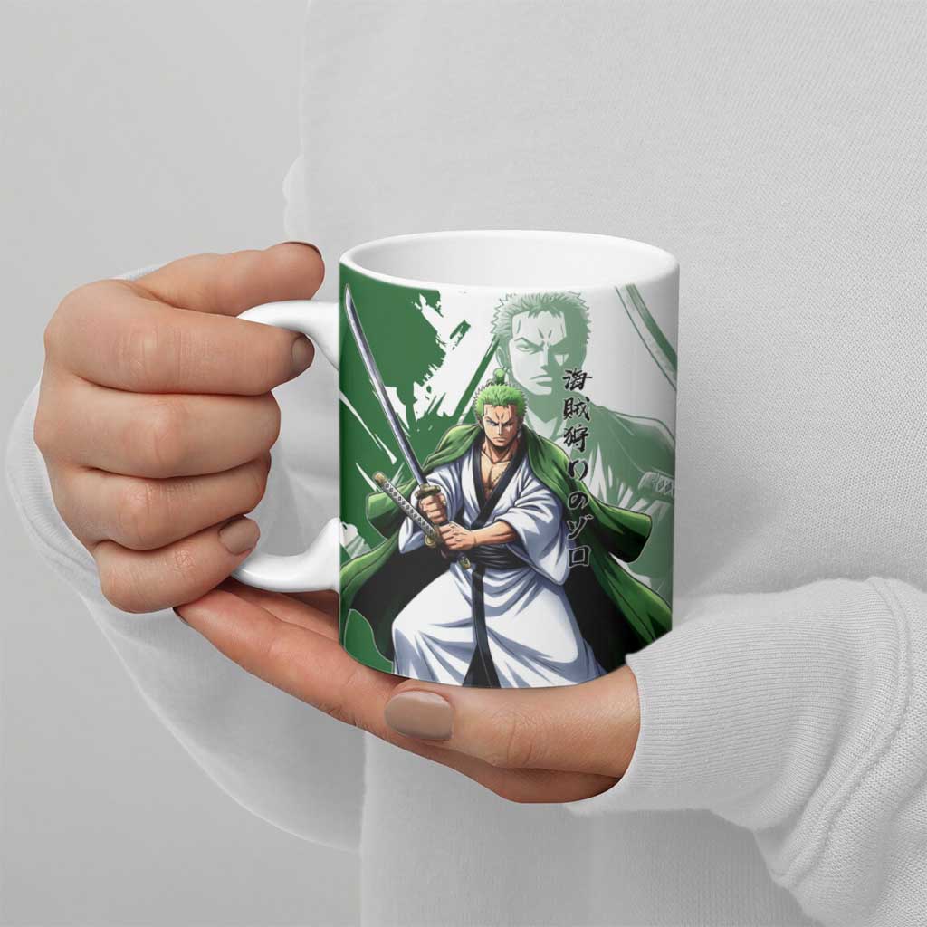 Wano Samurai Roronoa Zoro Ceramic Mug Bold Ink Brush Anime Style