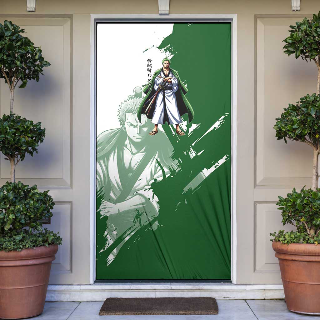 Wano Samurai Roronoa Zoro Door Cover Bold Ink Brush Anime Style