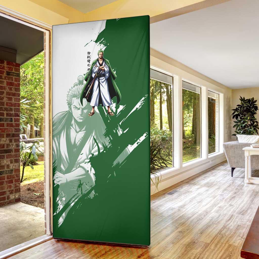 Wano Samurai Roronoa Zoro Door Cover Bold Ink Brush Anime Style