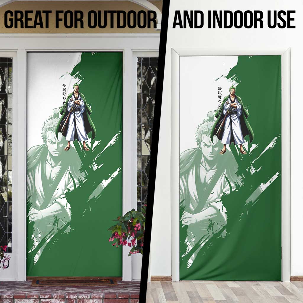 Wano Samurai Roronoa Zoro Door Cover Bold Ink Brush Anime Style