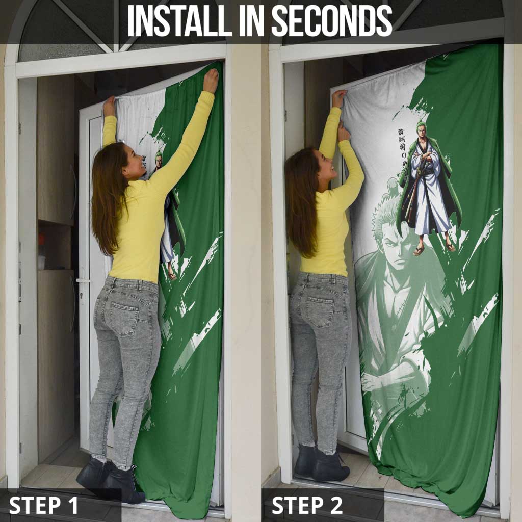 Wano Samurai Roronoa Zoro Door Cover Bold Ink Brush Anime Style