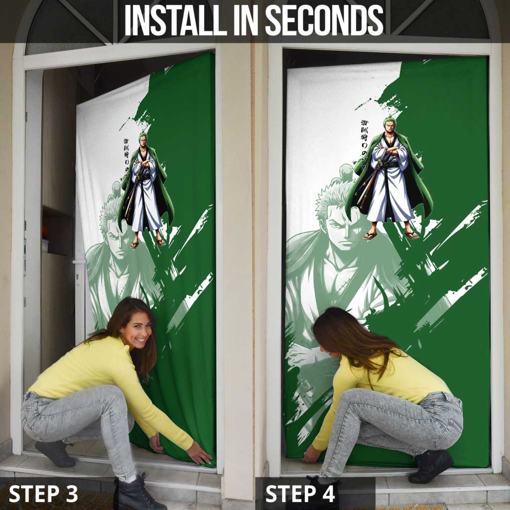 Wano Samurai Roronoa Zoro Door Cover Bold Ink Brush Anime Style