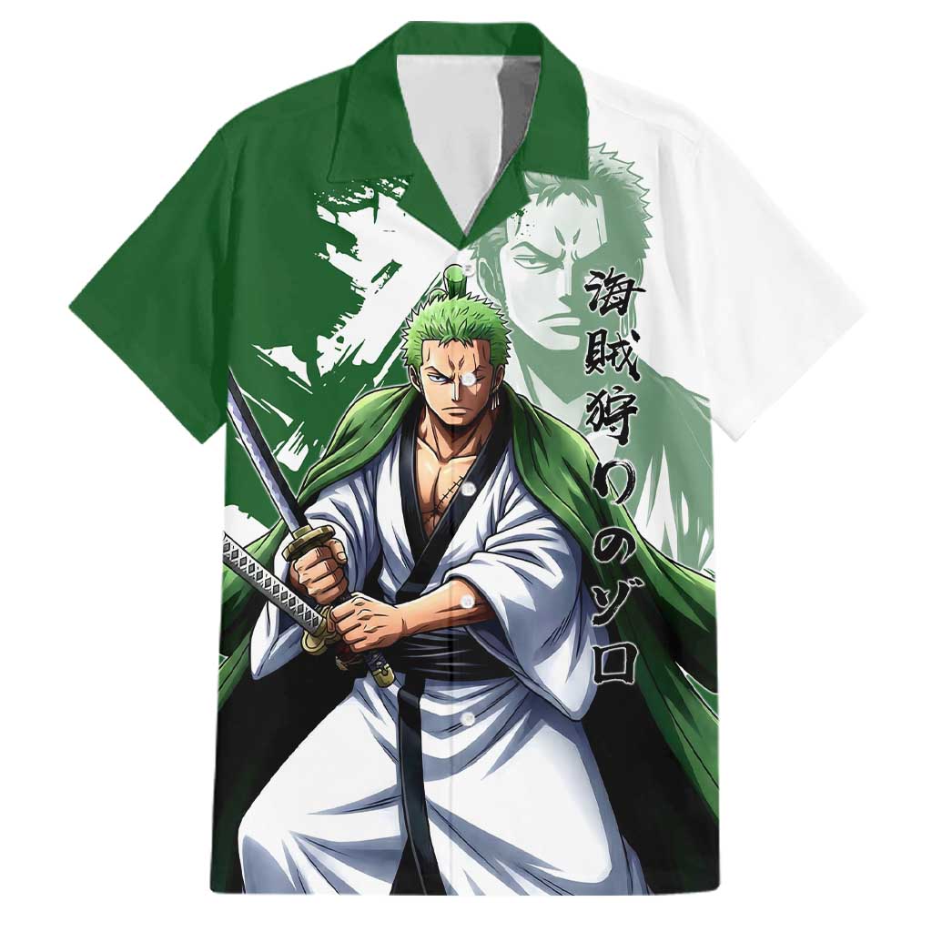 Wano Samurai Roronoa Zoro Family Matching Summer Maxi Dress and Hawaiian Shirt Bold Ink Brush Anime Style