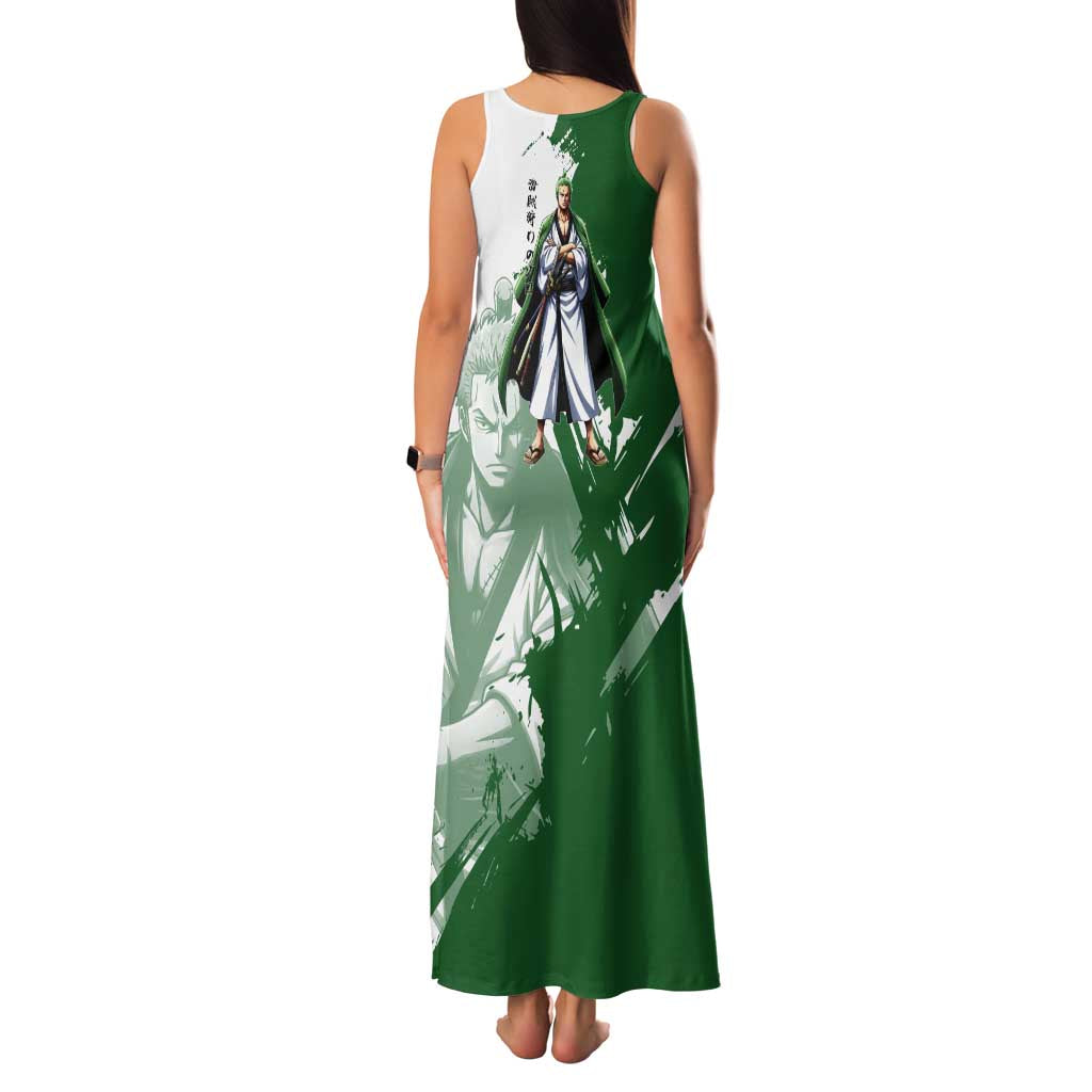 Wano Samurai Roronoa Zoro Family Matching Tank Maxi Dress and Hawaiian Shirt Bold Ink Brush Anime Style