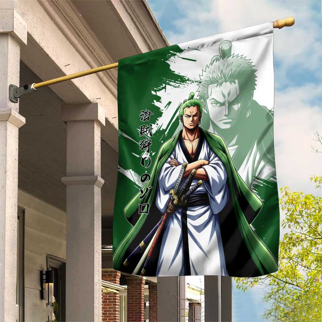 Wano Samurai Roronoa Zoro Garden Flag Bold Ink Brush Anime Style