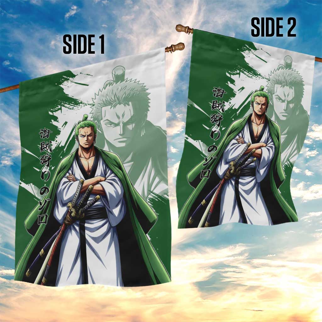 Wano Samurai Roronoa Zoro Garden Flag Bold Ink Brush Anime Style