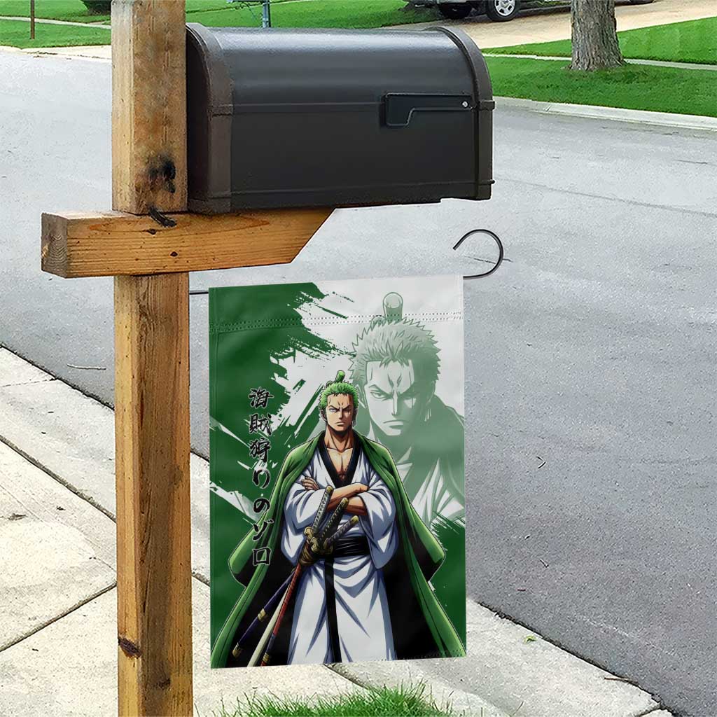 Wano Samurai Roronoa Zoro Garden Flag Bold Ink Brush Anime Style