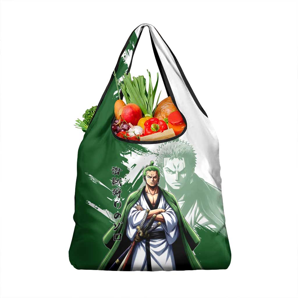 Wano Samurai Roronoa Zoro Grocery Bag Bold Ink Brush Anime Style