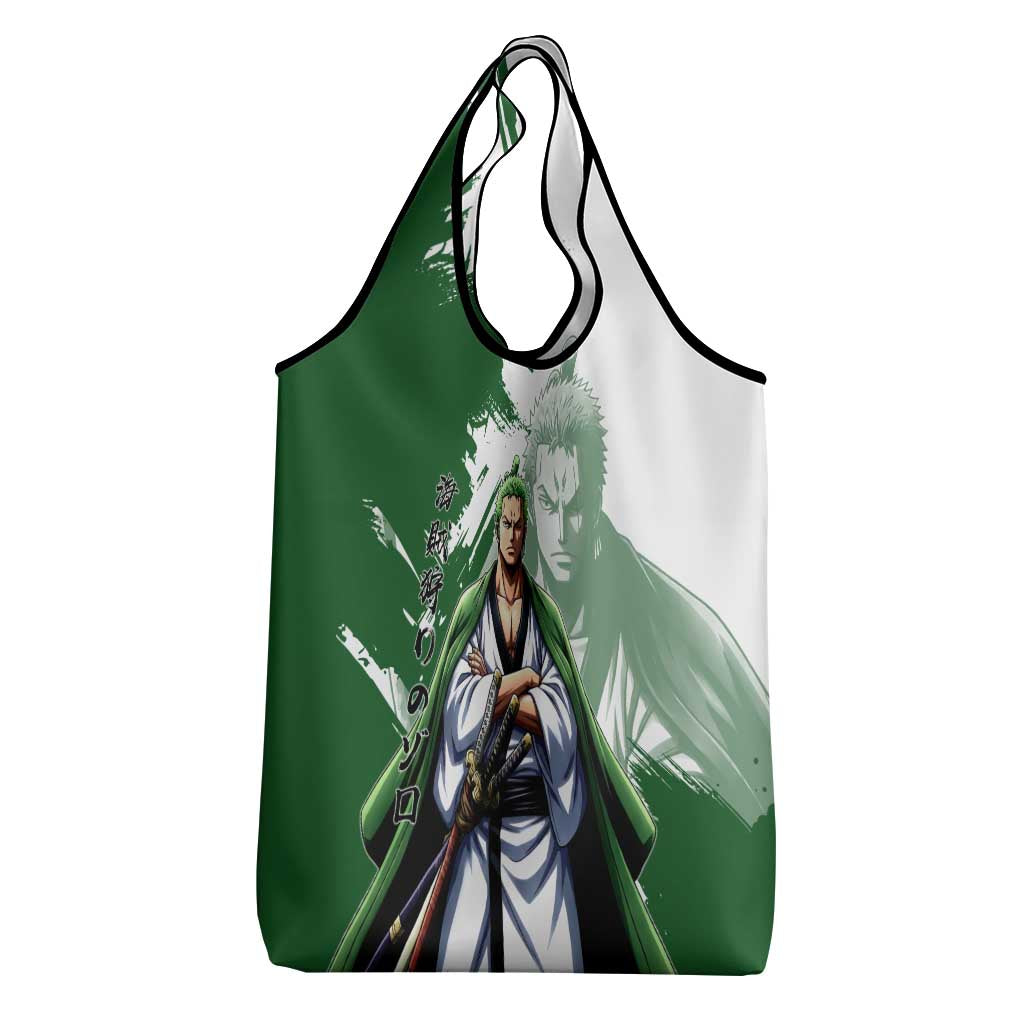 Wano Samurai Roronoa Zoro Grocery Bag Bold Ink Brush Anime Style
