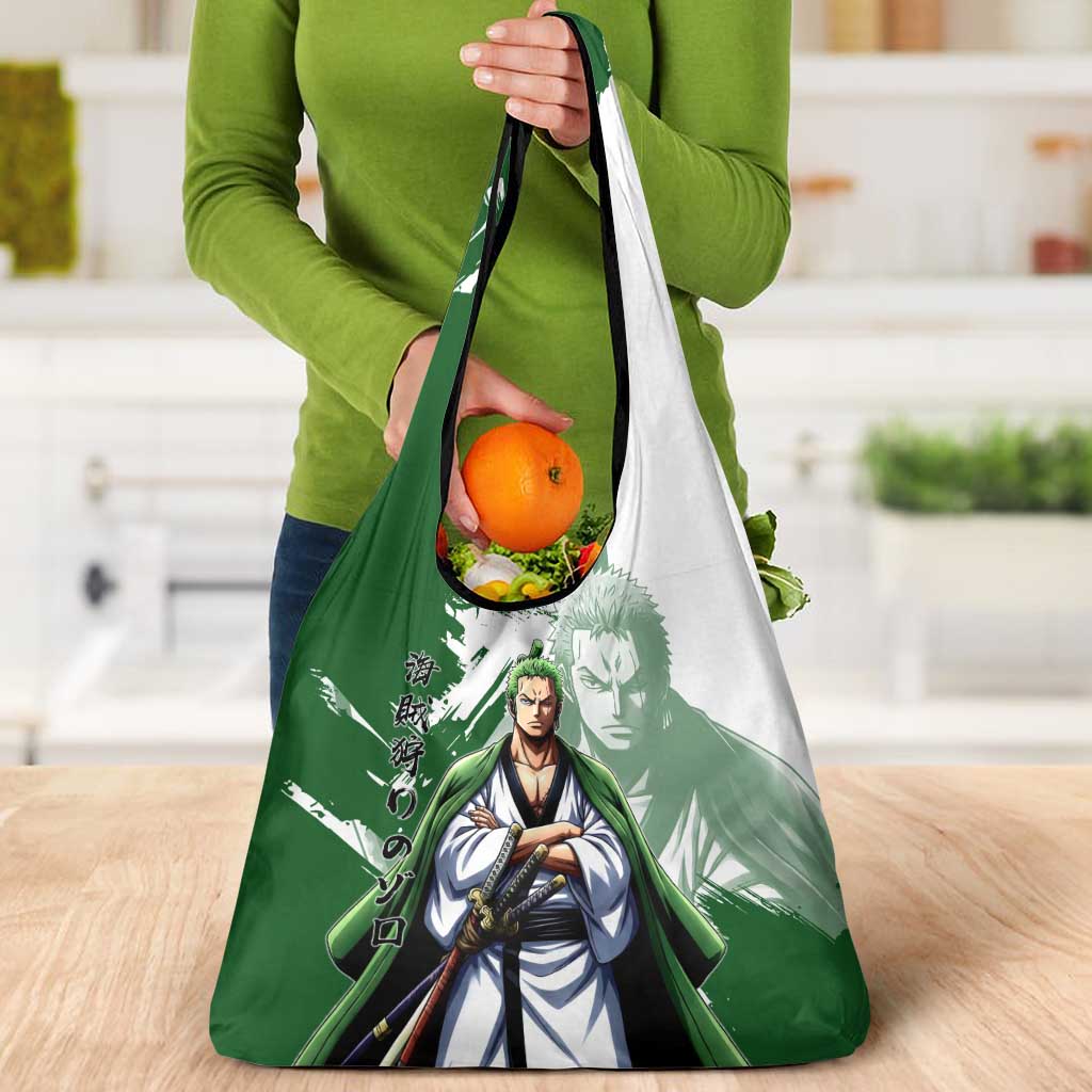 Wano Samurai Roronoa Zoro Grocery Bag Bold Ink Brush Anime Style