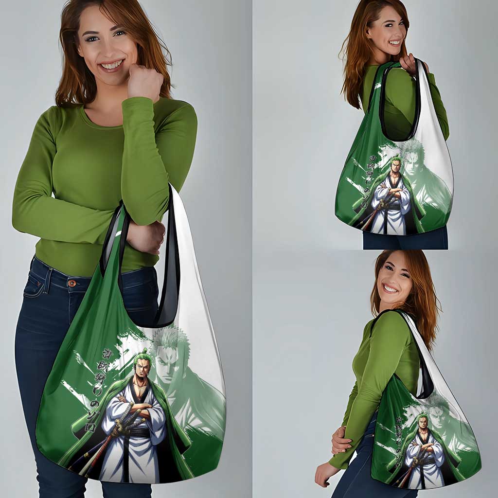 Wano Samurai Roronoa Zoro Grocery Bag Bold Ink Brush Anime Style