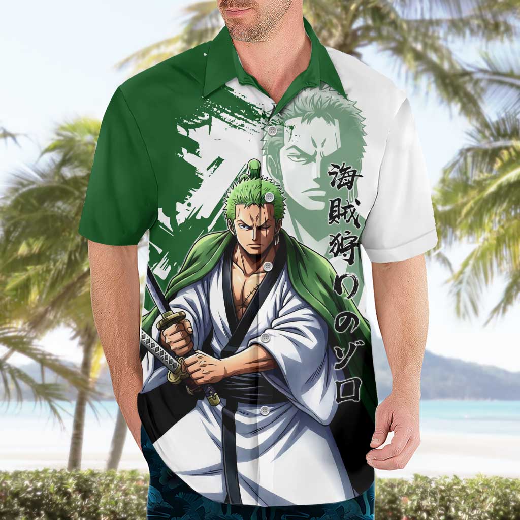 Wano Samurai Roronoa Zoro Hawaiian Shirt Bold Ink Brush Anime Style