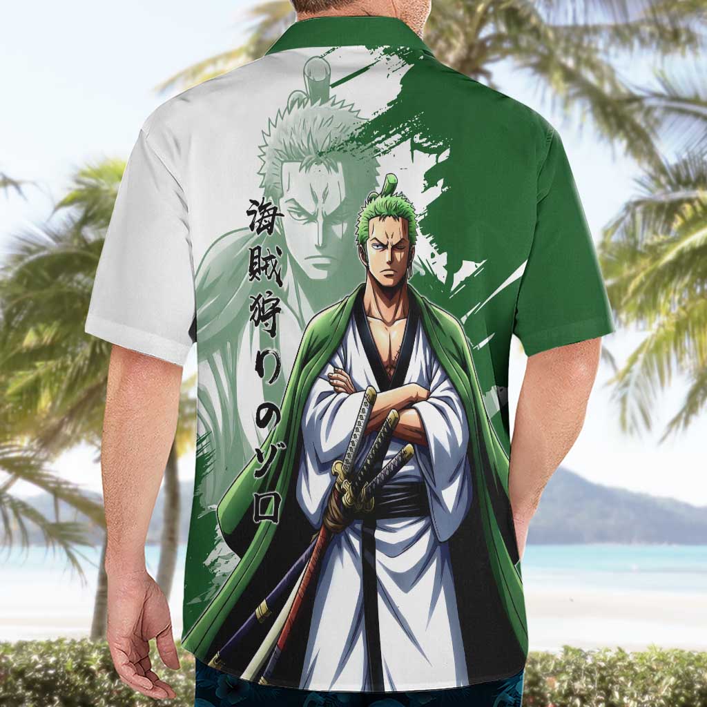 Wano Samurai Roronoa Zoro Hawaiian Shirt Bold Ink Brush Anime Style
