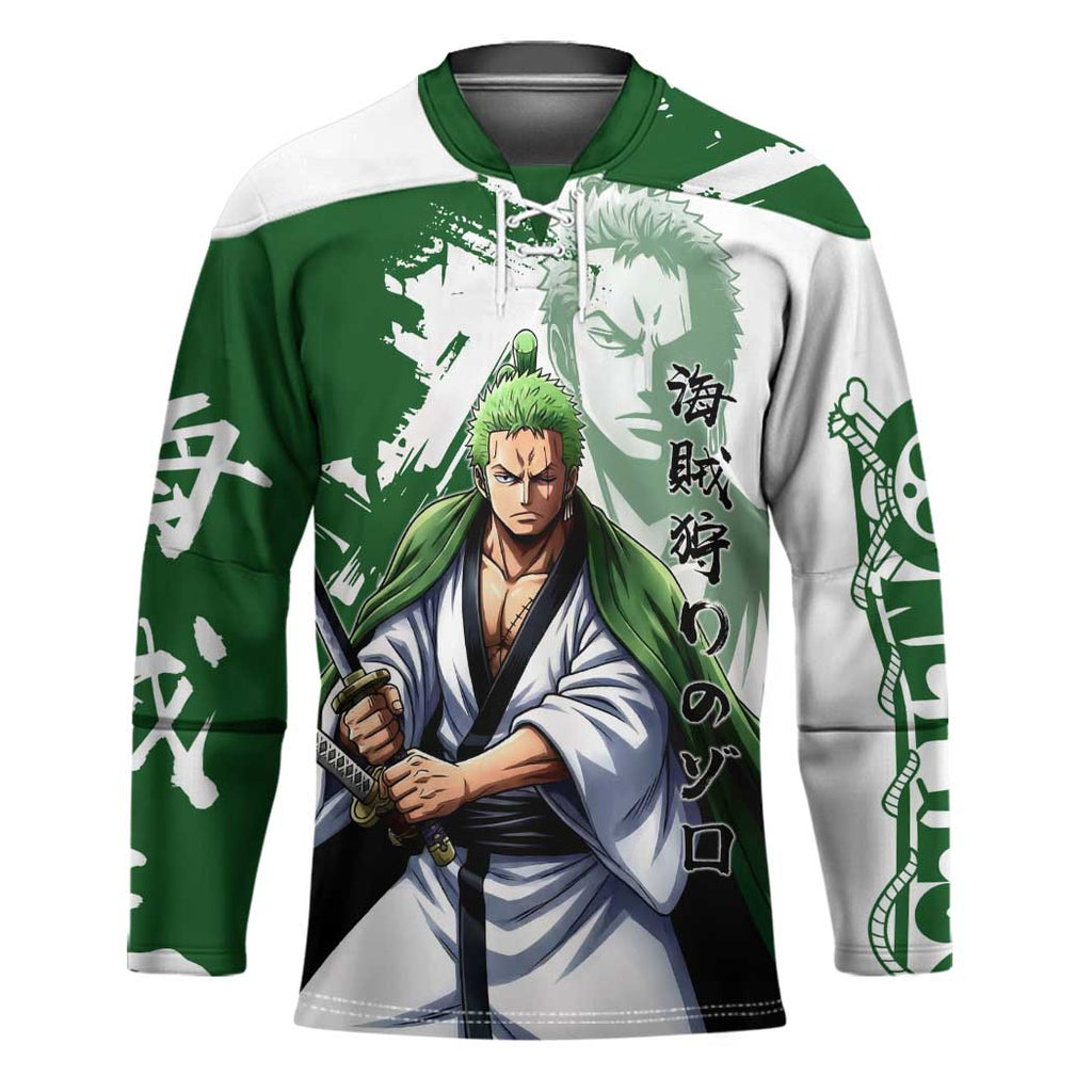 Wano Samurai Roronoa Zoro Hockey Jersey Bold Ink Brush Anime Style