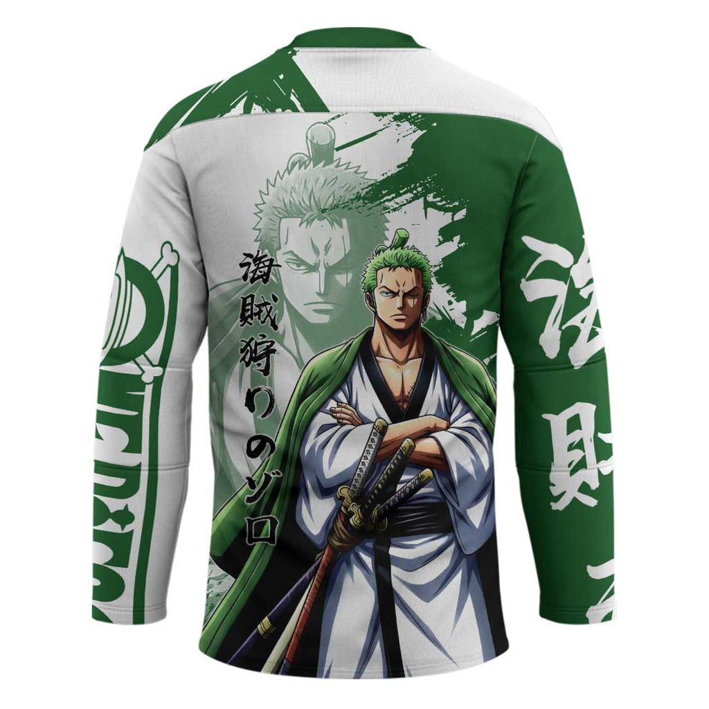 Wano Samurai Roronoa Zoro Hockey Jersey Bold Ink Brush Anime Style