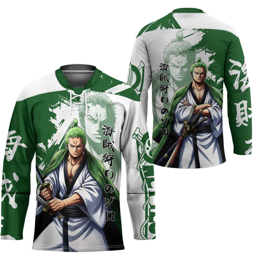 Wano Samurai Roronoa Zoro Hockey Jersey Bold Ink Brush Anime Style
