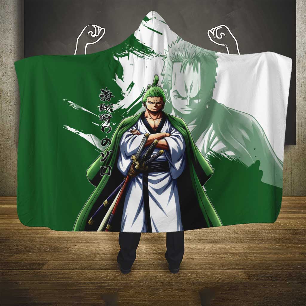 Wano Samurai Roronoa Zoro Hooded Blanket Bold Ink Brush Anime Style