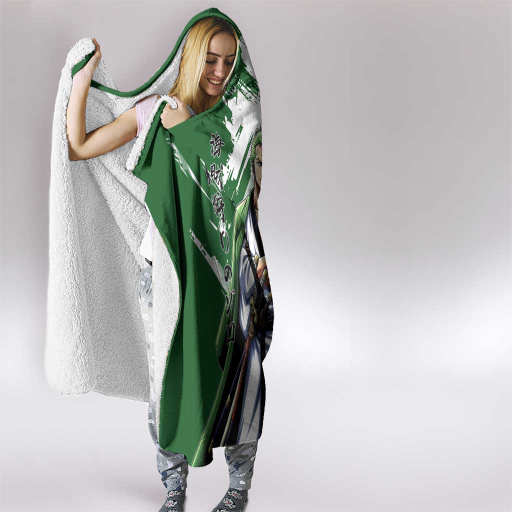 Wano Samurai Roronoa Zoro Hooded Blanket Bold Ink Brush Anime Style