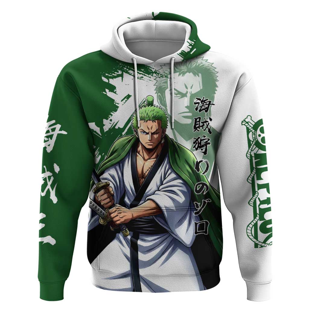 Wano Samurai Roronoa Zoro Hoodie Bold Ink Brush Anime Style