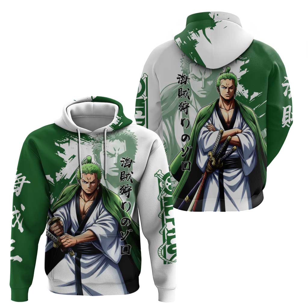 Wano Samurai Roronoa Zoro Hoodie Bold Ink Brush Anime Style