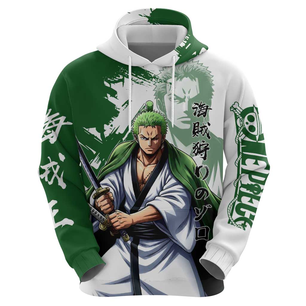 Wano Samurai Roronoa Zoro Hoodie Bold Ink Brush Anime Style