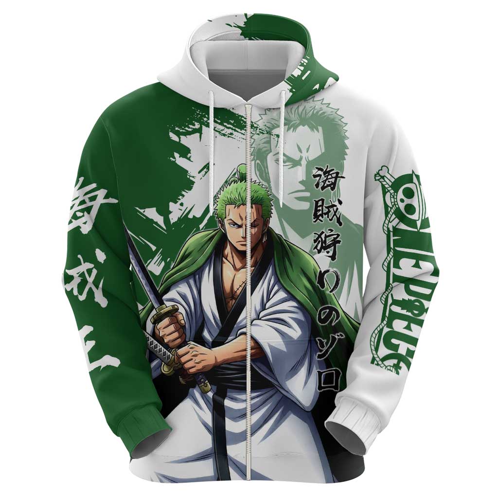 Wano Samurai Roronoa Zoro Hoodie Bold Ink Brush Anime Style