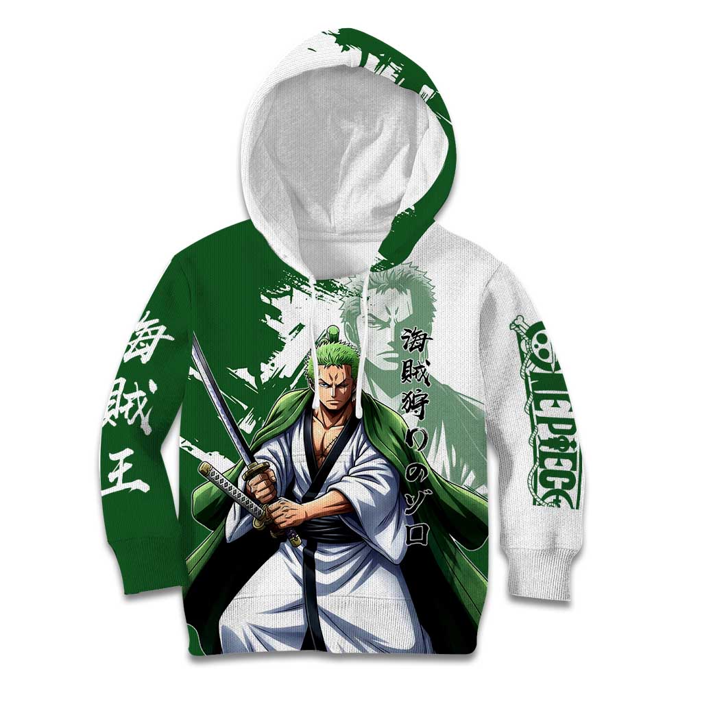 Wano Samurai Roronoa Zoro Kid Hoodie Bold Ink Brush Anime Style