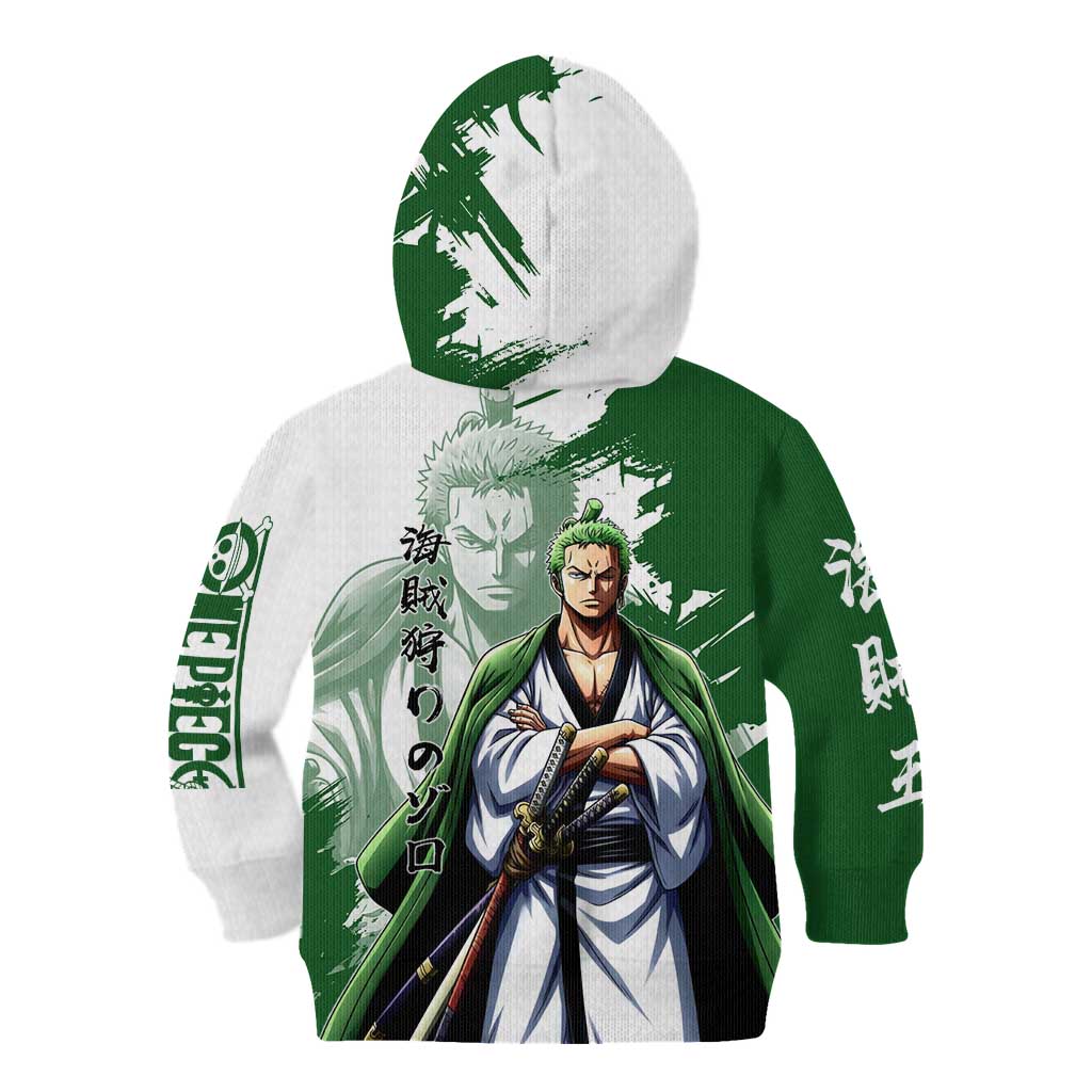 Wano Samurai Roronoa Zoro Kid Hoodie Bold Ink Brush Anime Style