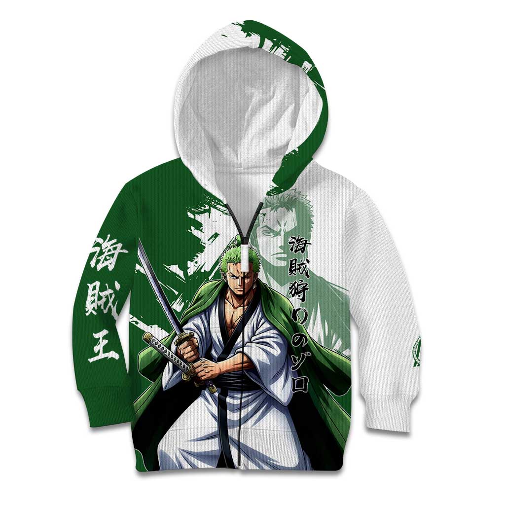 Wano Samurai Roronoa Zoro Kid Hoodie Bold Ink Brush Anime Style