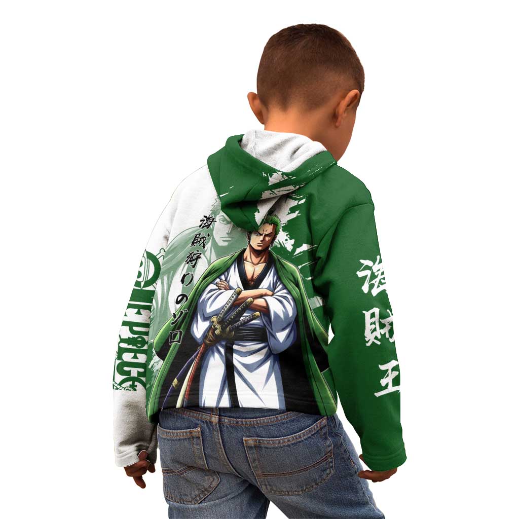 Wano Samurai Roronoa Zoro Kid Hoodie Bold Ink Brush Anime Style