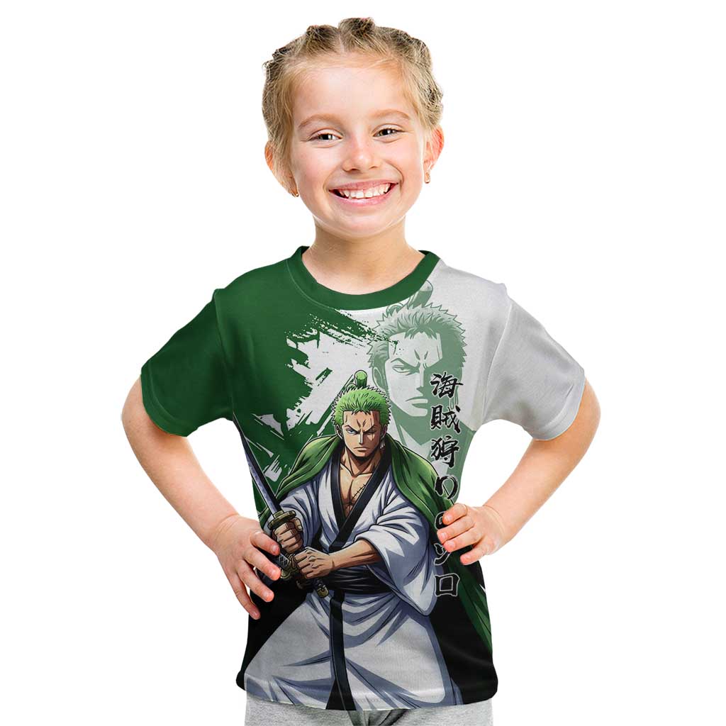 Wano Samurai Roronoa Zoro Kid T Shirt Bold Ink Brush Anime Style