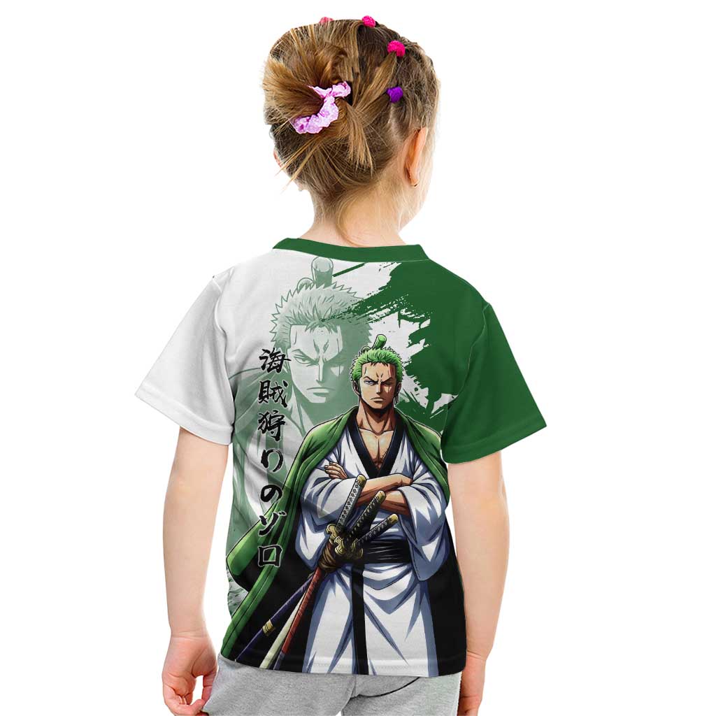 Wano Samurai Roronoa Zoro Kid T Shirt Bold Ink Brush Anime Style