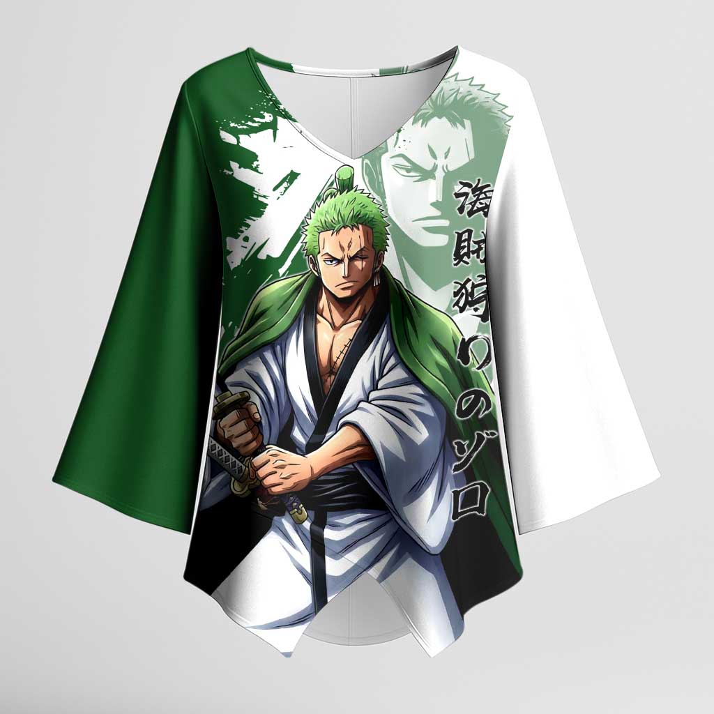 Wano Samurai Roronoa Zoro Kimono Sleeve Blouse Bold Ink Brush Anime Style