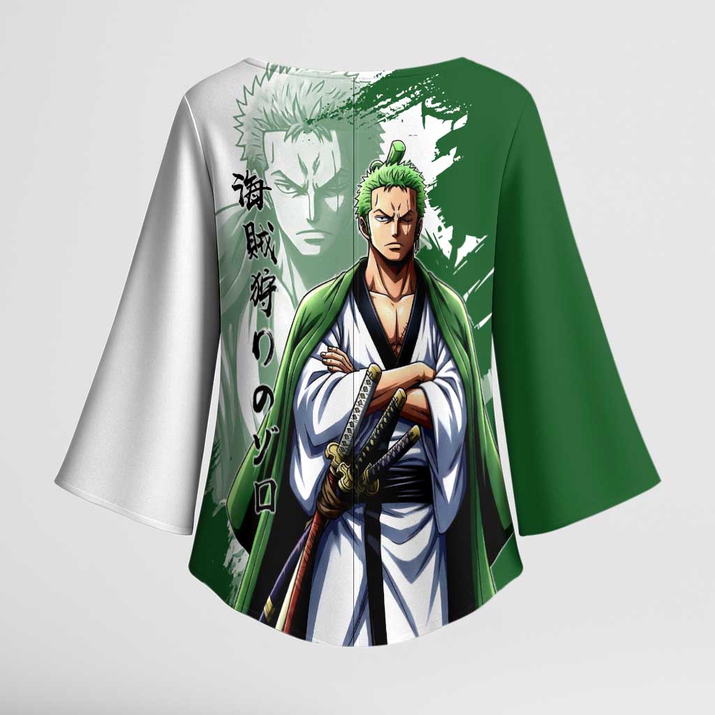Wano Samurai Roronoa Zoro Kimono Sleeve Blouse Bold Ink Brush Anime Style