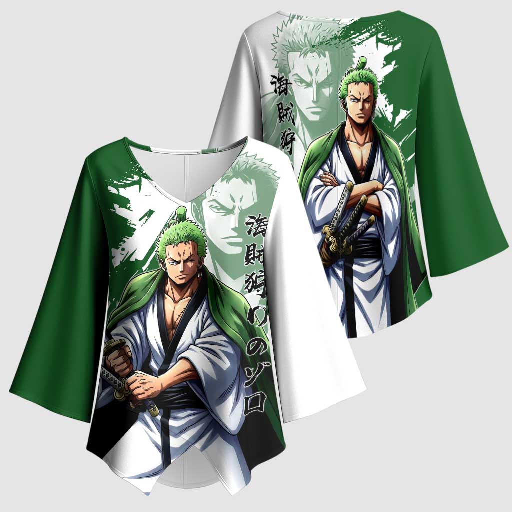 Wano Samurai Roronoa Zoro Kimono Sleeve Blouse Bold Ink Brush Anime Style